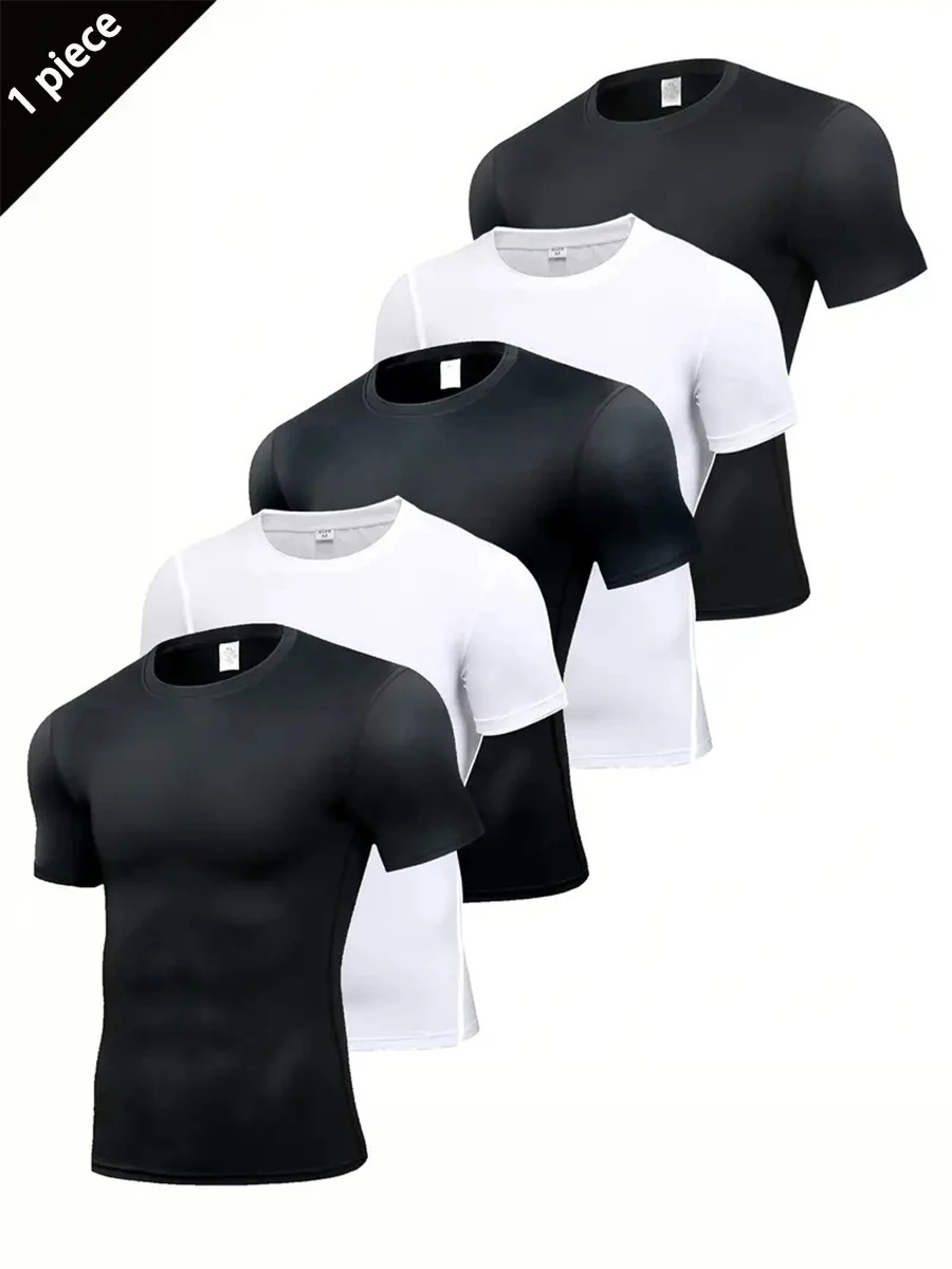 1 Piece Men's Sports Fitness Short Sleeve T-Shirts, Compression Tops, UV Protection Sweat Absorption Quick Drying Undershirts Fo