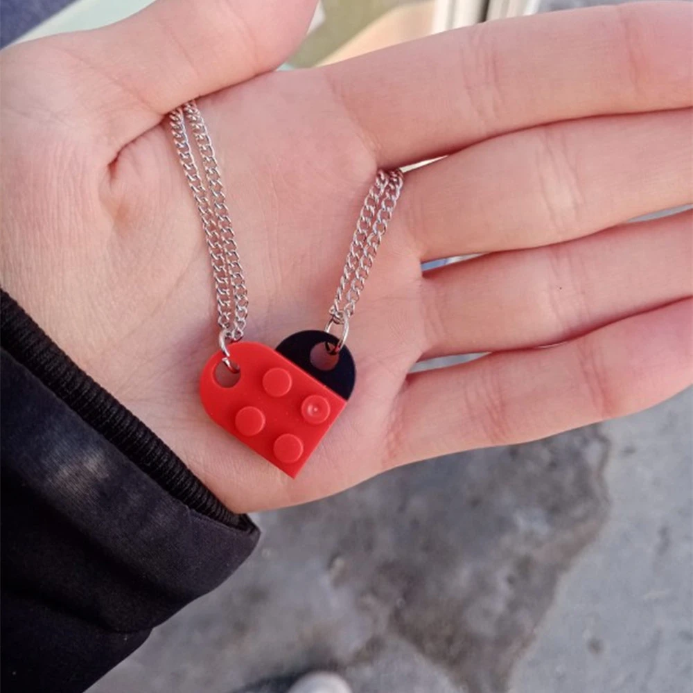de collar Punk para hombre y mujer, 2 piezas, corazón, ladrillo, amor, elementos Lego, amigos, collares, regalo de Valentín| | - AliExpress