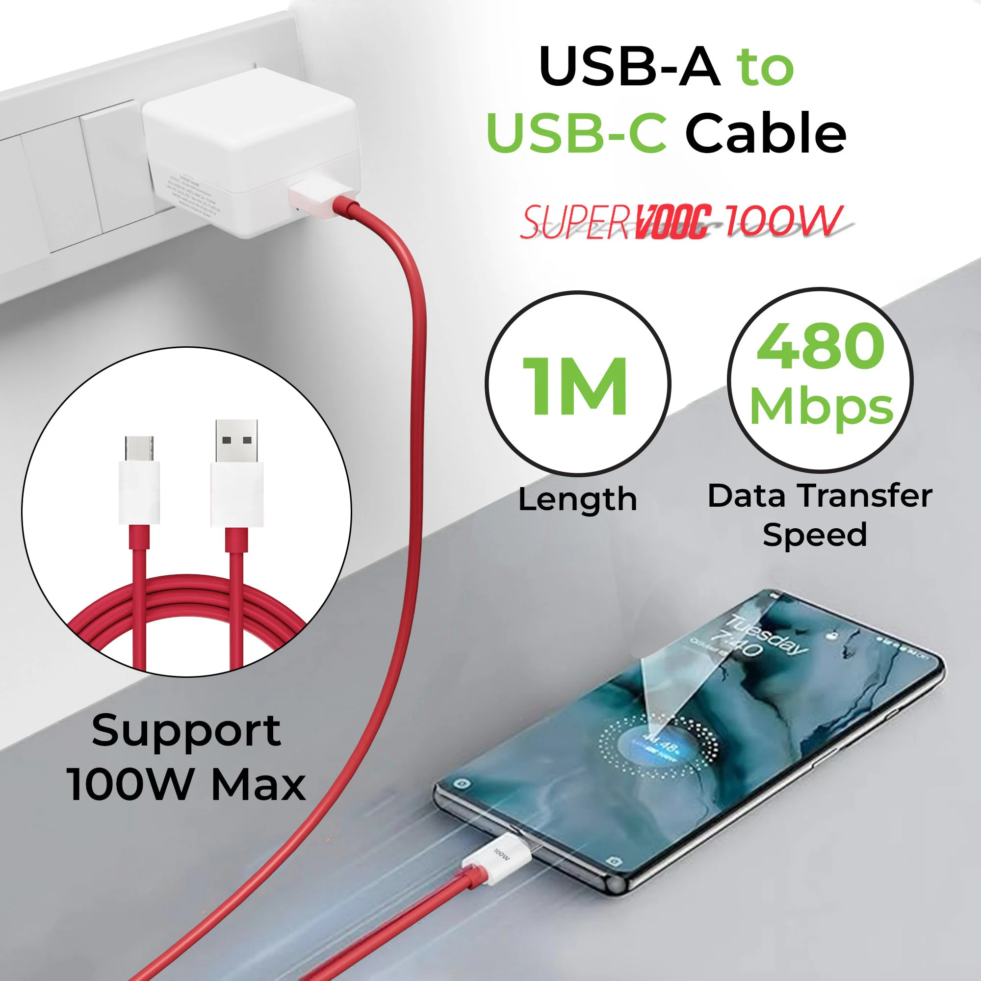 รูปสินค้า สายชาร์จ OnePlus Warp Supervooc แท้ ชาร์จเร็ว 100W สำหรับ OnePlus 13/11/10 Pro/9/8t/Nord