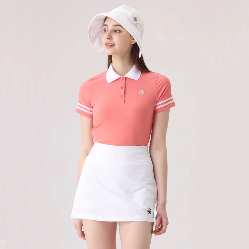Azurway Korean Golf Wear Women Summer Short Sleeve T-Shirt Polo Shirt Tops Sports High-waist Pleats Skirt Ladies Golf Set