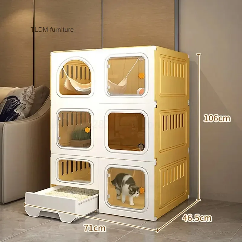 Home Cat Cages Cat Litter Box Integrated Transparent Cat Villa Indoor Fence Pet Cabinet with Closed Toilet Pet House Ek