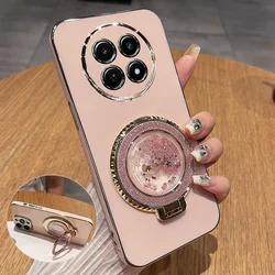 Plating Quicksand Magnetic Holder Soft Silicone Case with Enhanced Grip for Realme 11 4G (Pink)