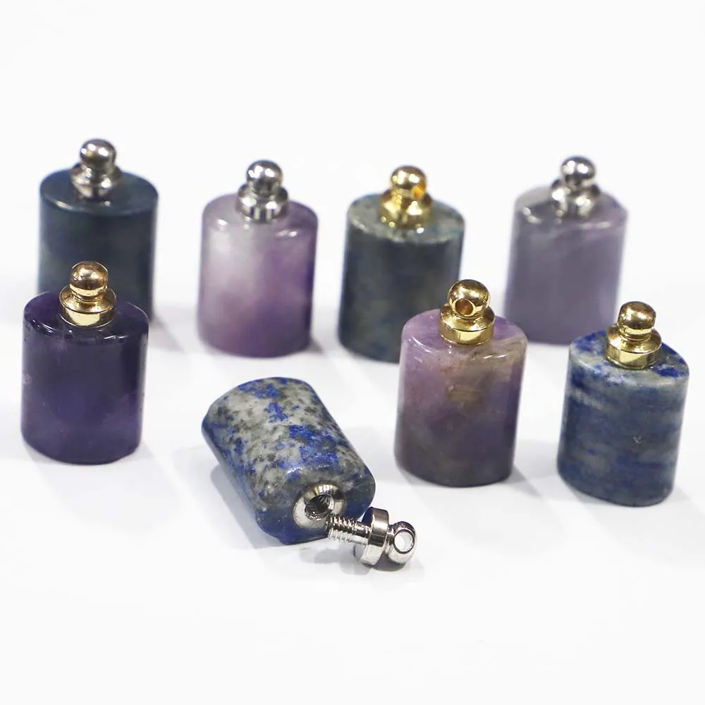 

Natural Stone Oil Perfume Bottle Lapis Lazuli Amethyst Crystal Necklace Pendants Essential Charm Reiki Healing Jewelry Gift 2Pcs