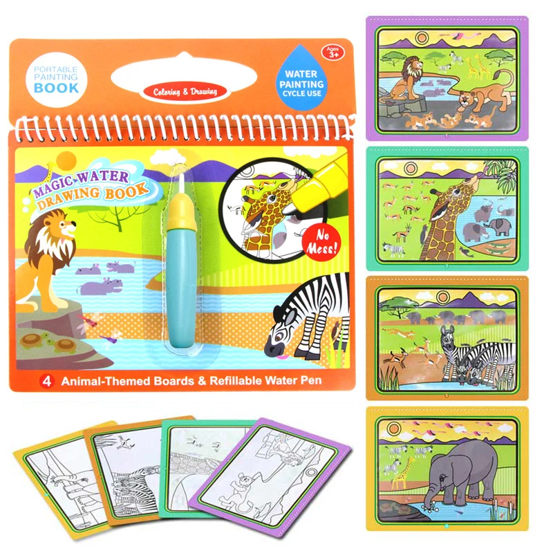 Magic Water Drawing Doodle Book & Magic Pen Coloring Painting Drawing Board 8 Types Early Educational Toys Birthday Gift For Kid