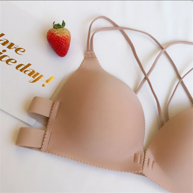 Sexy Suspender Bra Triangle Cup No Steel Ring Beautiful Back Bra Women Gather And Pull Chest Underwear Front Buckle Black Bra