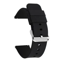 Universal Quick Release Waterproof Silicone Watch Band - Soft and Durable Replacement Strap - 20mm (Black silver)