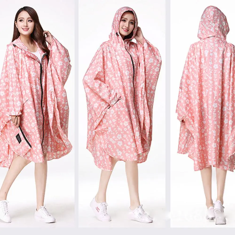 Rain Poncho Waterproof Hooded Stylish Trench Coat Style Women Raincoat Outdoor Long Rain Coat Rainwear