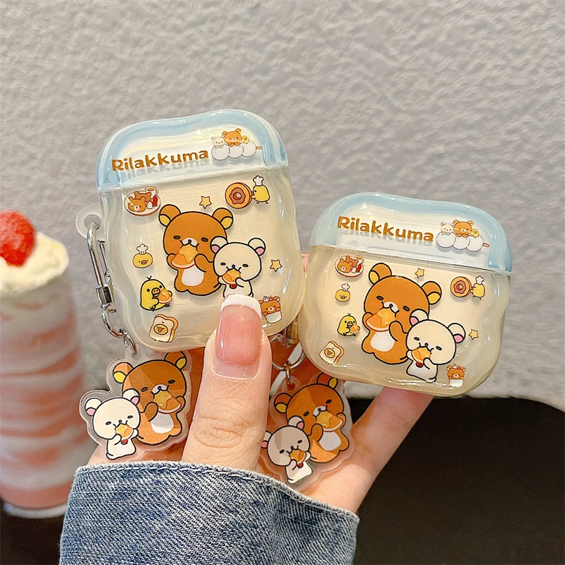 Cute Kawaii Rilakkuma Bear Soft Earphone Protective Case with Pendant Cover