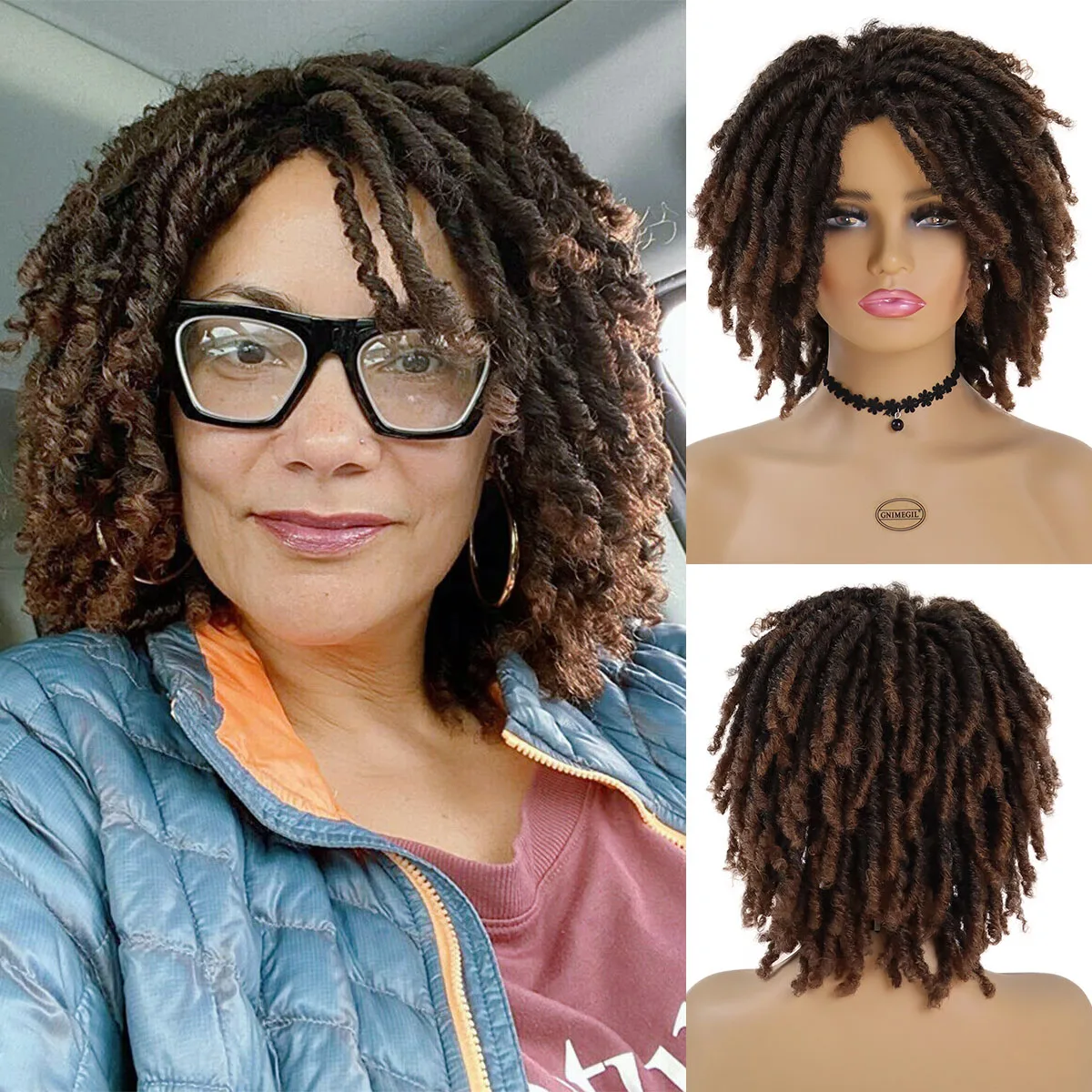 GNIMEGIL Men Wig Synthetic Dreadlocks Wig Short Curly Crochet Hair Wigs
