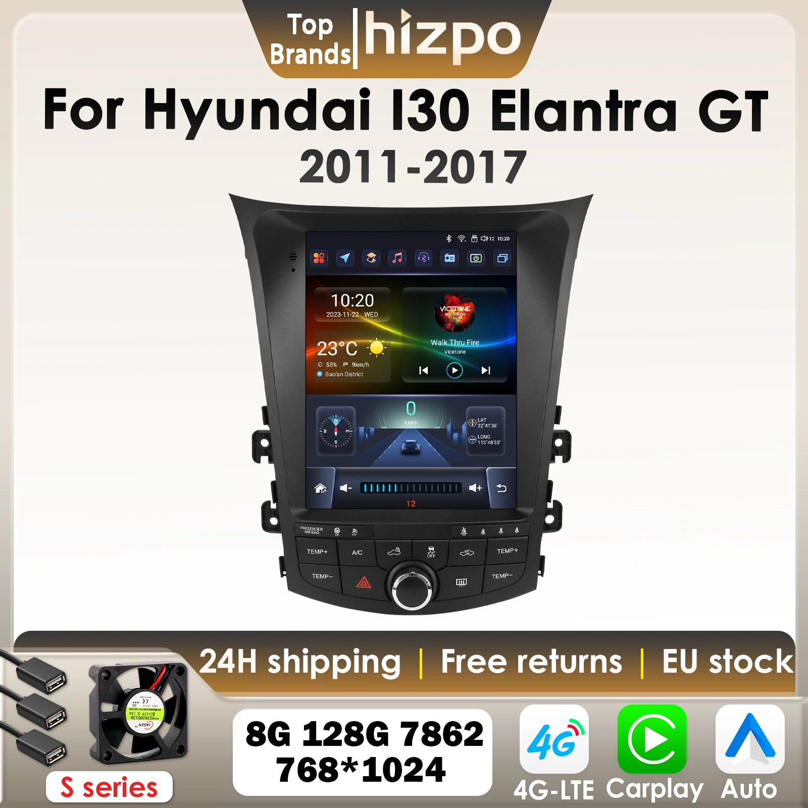 Hizpo 9,7 "Carplay Android intelligente Auto radio Für Hyundai l30 Elantra GT 2011-2017 für Tesla Stil vertikale Bildschirm GPS 4G BT