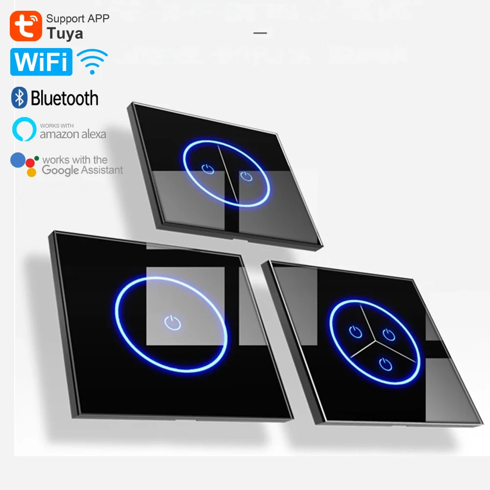 Interruptor de Luz Inteligente Tuya Wifi Painel de Parede de Vidro Controle de Vida Inteligente Funciona com Alexa Google Home eu Touch