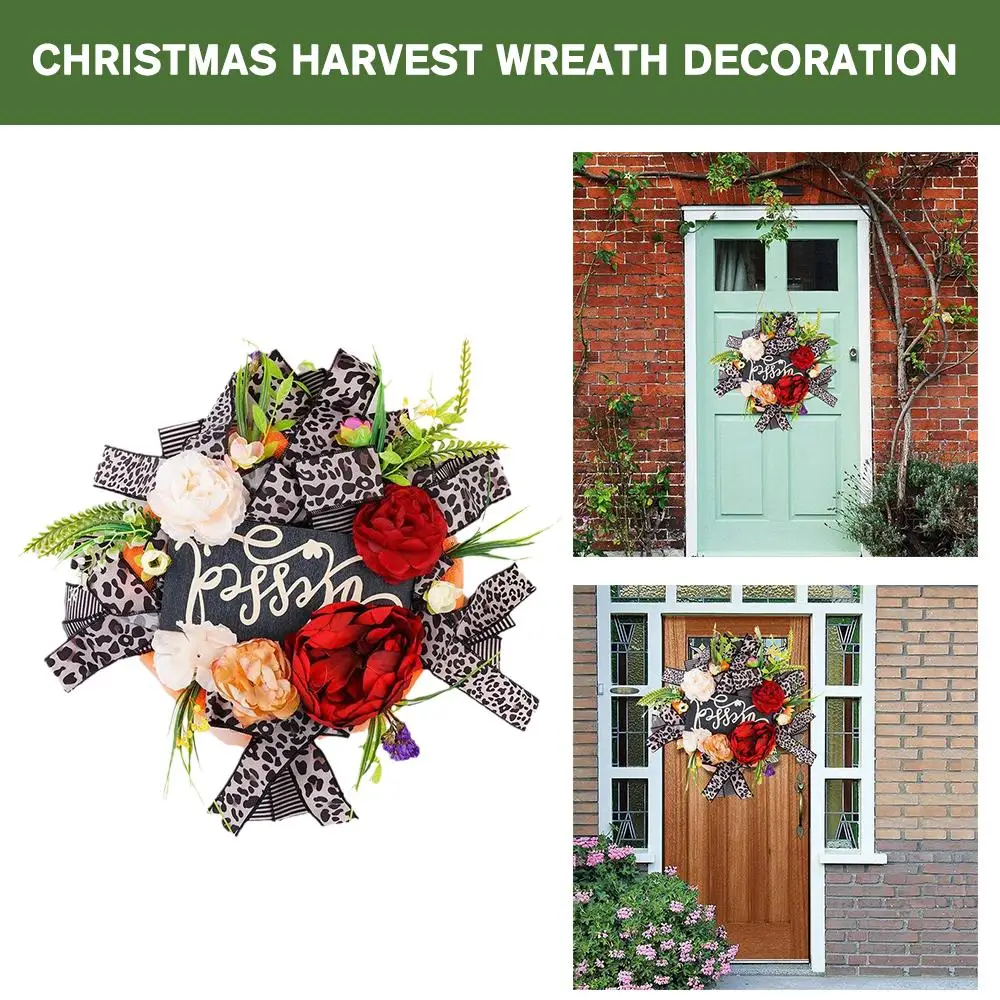 

17.71in Merry Christmas Harvest Wreath Artificial Flower Decoration Xmas Year DIY Hanging New Decor Fall Party Home Ornamen M8X6