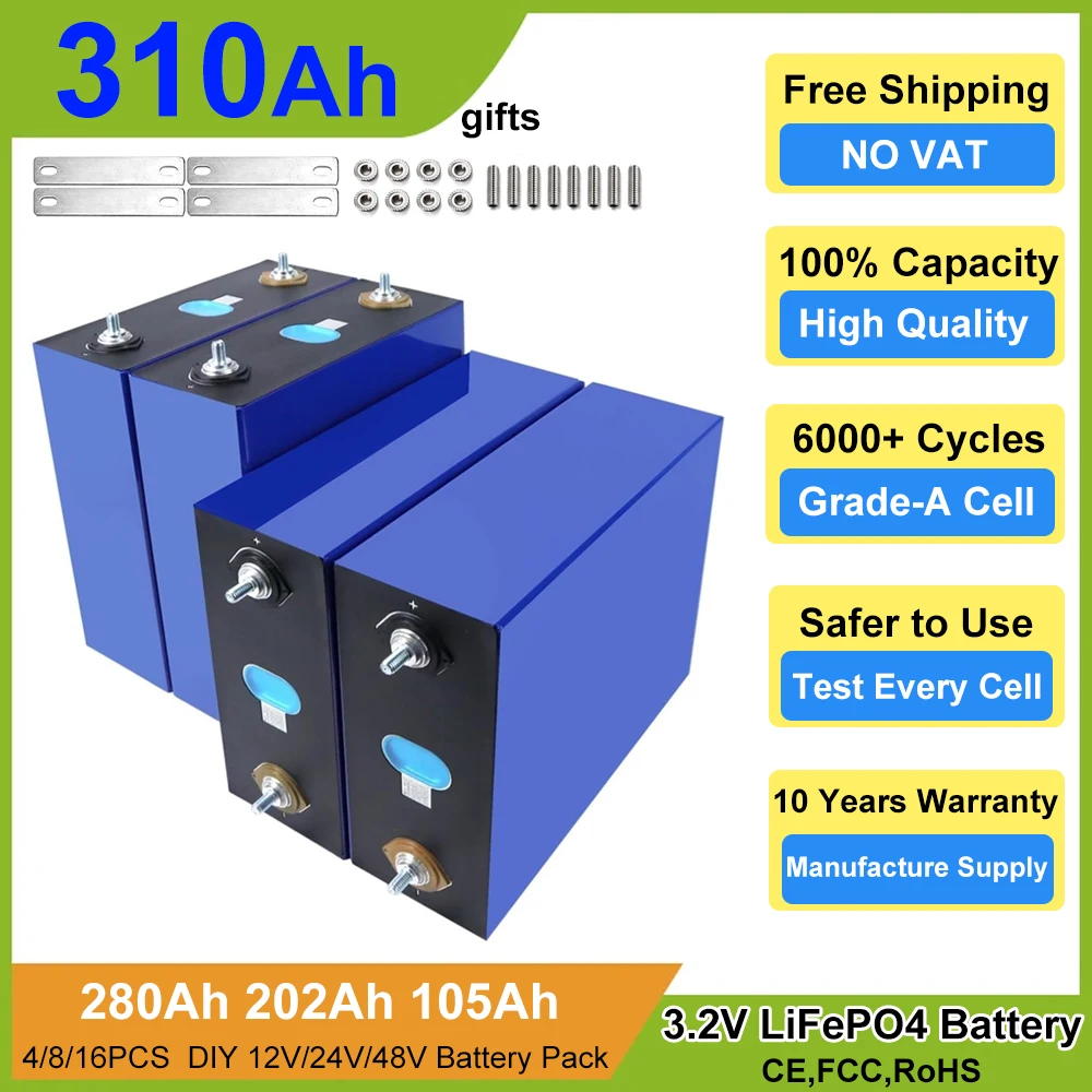 Catl 310Ah 280Ah 3.2V Lifepo4 Batteria Eve 105Ah Fai Da Te 12V 24V 48V 6000 + Ciclo Batteria Al Litio Ferro Fosfato Con Viti Barra Bus