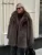 Luxury Women's Brown Faux Fur Coat Lapel Mid-Length Loose Imitation Plush Furry Buckle Overcoat Winter Lady Thick Warm Outwear