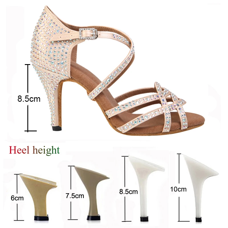 New Latin Dance Shoes Salsa Tango Ballroom Party High Heel Women's Shoes Rhinestones Skin Tone Girls Summer Sandals Sneakers