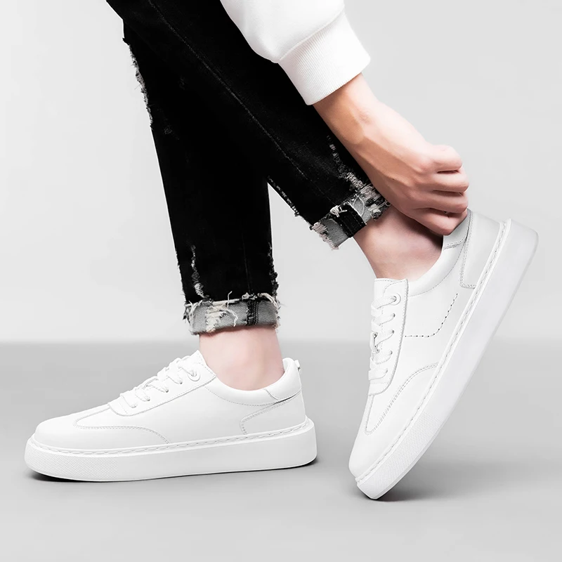 Baskets homme décontractées en cuir véritable à lacets_voghion.com