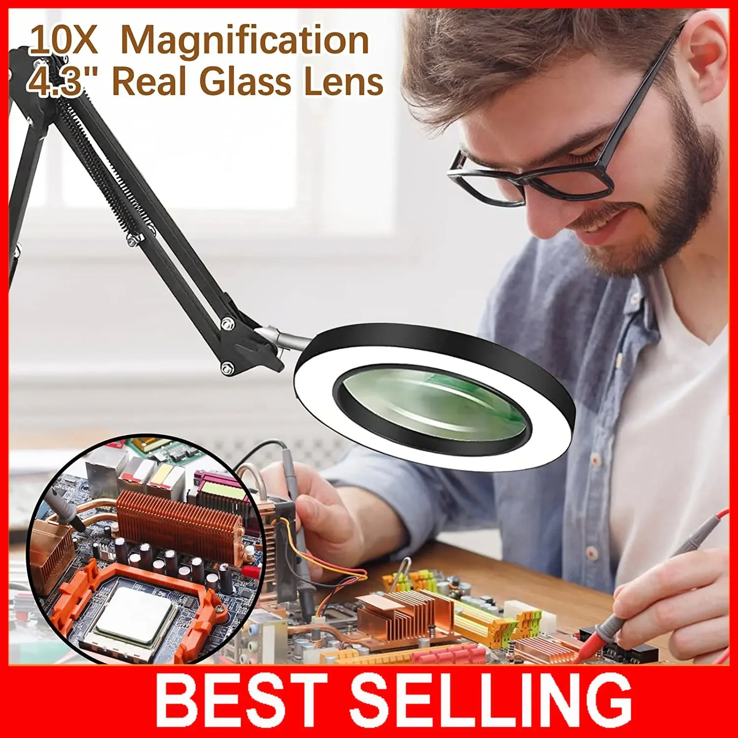10x illuminated magnifier usb 3 colors 64 led light magnifying glass
