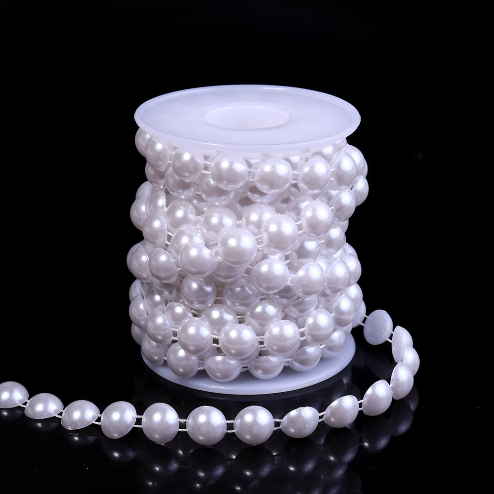 5 yards/rolle ABS Imitation Perle Halbrunde Perlen Kette 4-10mm Baumwolle Faden Perlen Kette für Hochzeit Party Weihnachten Dekoration – Detail 11