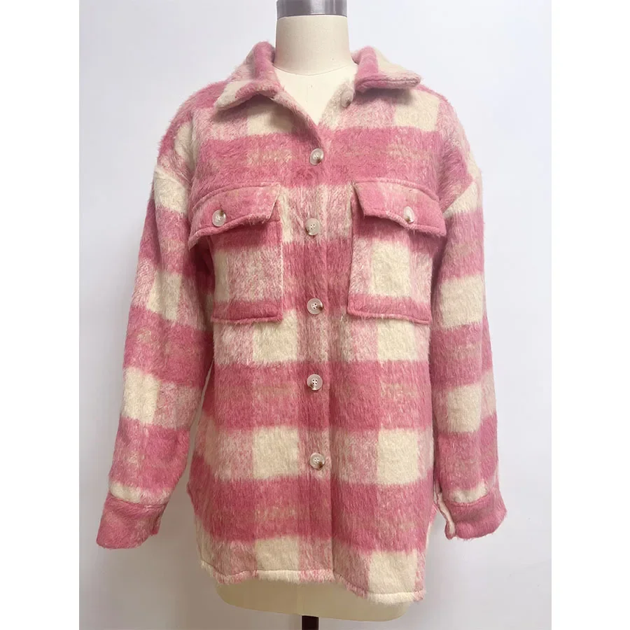 2023 Autumn And Winter New Women's Plaid Mohair Woolen Thick Coat Fashion Warm Shirt Coat
