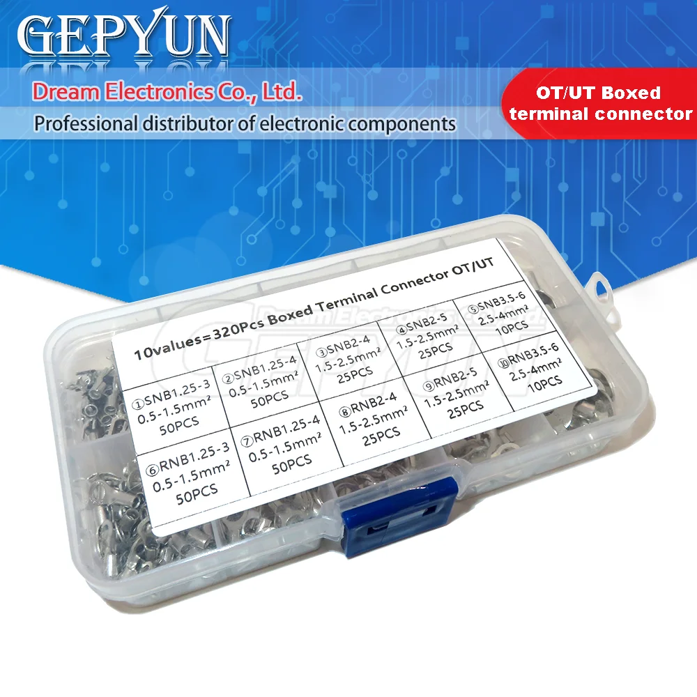 

320Pcs Boxed Terminal Connector Cold Pressed OT/UT Crimp Terminals Copper Nose Wiring Fork Set