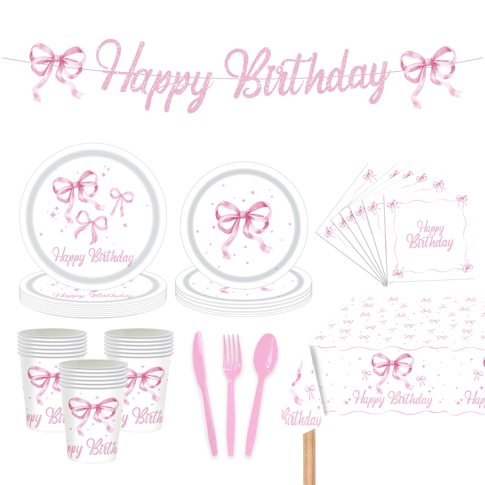Pink Bow Theme Tableware Birthday Decorations Pink Bow Napinks Plates Bow Birthday Party Supplies Bow Girls Birthday Party Decor