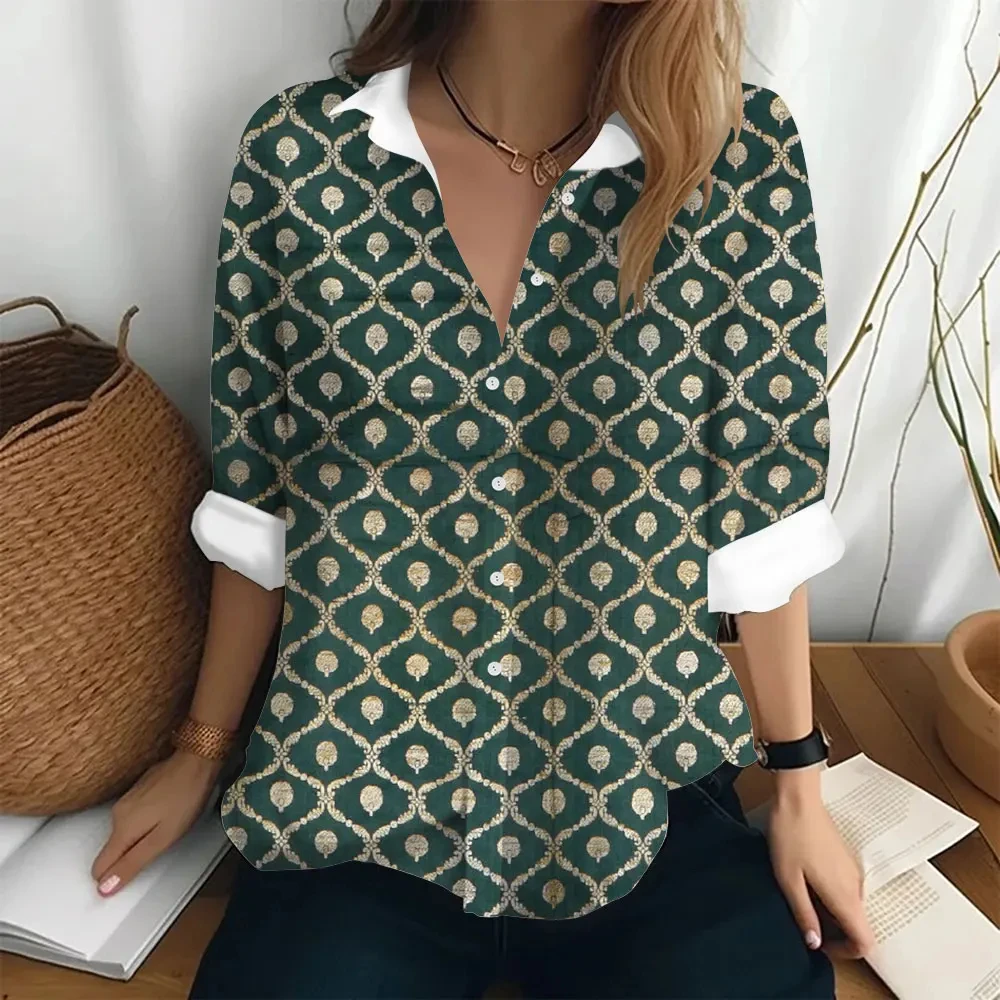 

Women's Spring Summer Shirts Fashionable Loose Button Lapel Botanical Print Tops Party Elegant Long Sleeves 2024 New Style