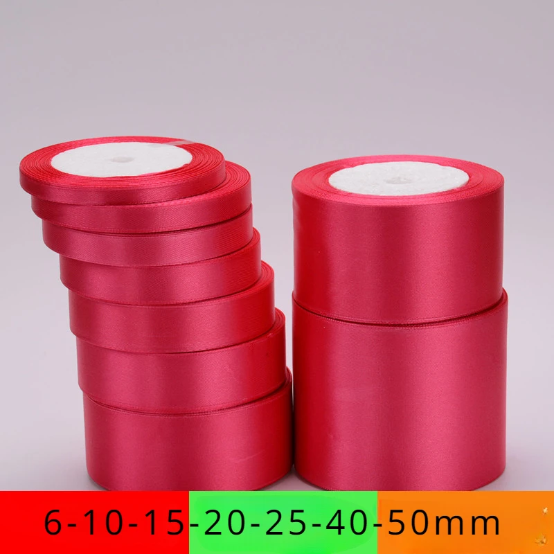 Satin Ribbons Ribbon Decoration Ribbon Supplies Satin Ribbon 6-10-15-20-25-40-50mm Rose Red Fushia Satin Ribbons DIY Handmade Bows Crafts Material Christmas Party Gift Wrapping Ribbon Tape