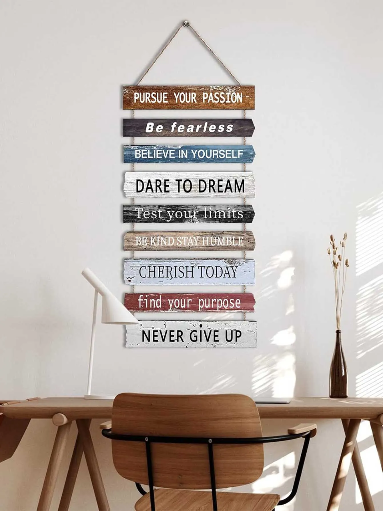 Motivational Wall Art Decor with Positive Quotes, Inspirational Wall Art Room Decor for Teen Girls Women, Rustic Hanging Pl