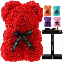 23cm Rose Bear Valentines Day Gift Red Teddy Bear Rose Flower Artificial Decoration Dried Gifts Women Valentines Gift Wedding