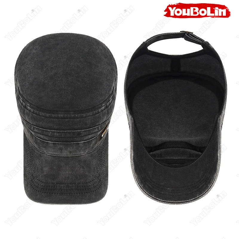 Distressed Textured Flat-Top Cap, Couple Style Outdoor Sun Protection Military Cap - Image 5