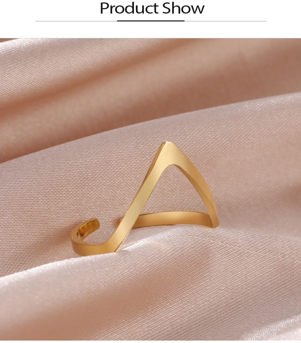 COOLTIME Unregelmäßiger Chevron-V-Ring aus Edelstahl, verstellbare Ringe für Frauen, minimalistischer Schmuck, Großhandel, Geschenk zum Frauentag – Detail 18