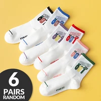6 Pairs of Women's Spring and Autumn Letter Slogans Fashionable and Versatile College Style Summer Breathable Mid Length Socks 1