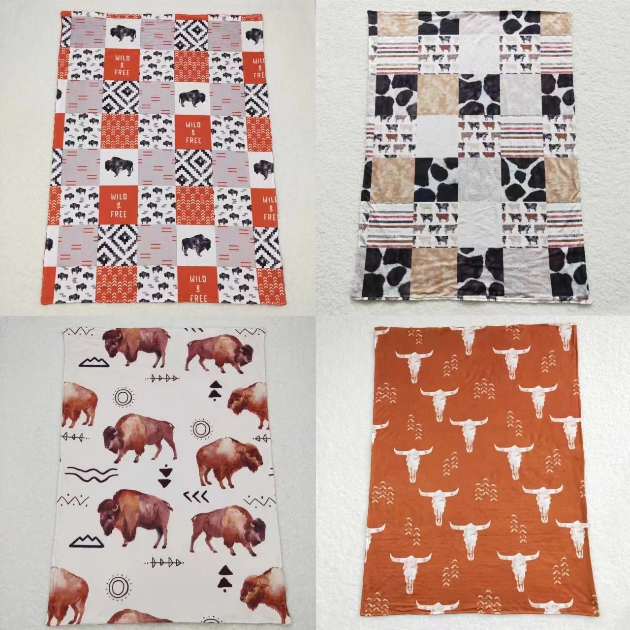 

Wholesale Toddler Western Flannel Children Cow Print Boutique Thin Quilt Baby Boy Girl Kids Bedding Fleece Blanket