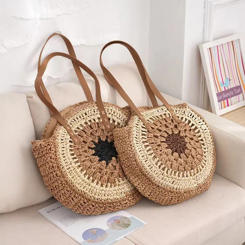 Straw Bags For Women Round Straw Beach Bag Vintage Handmade Woven
