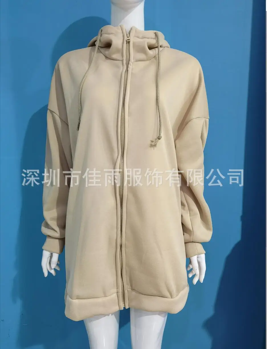 Autumn Womens New Solid Color Loose Long Sleeve Zipper Long Hooded Sweatshirt Coat For Women Versatile Fashion Casual Sweatshirt