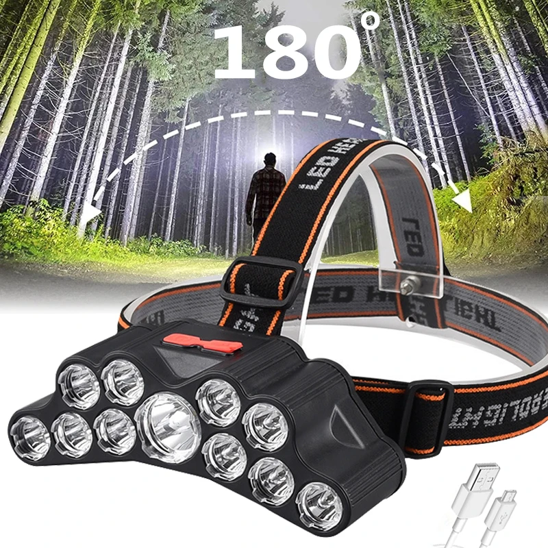 

11LED Headlamp Strong Light Head-Mounted Flashlight USB Rechargeable Outdoor Portable Hiking Camping Night Fishing Headlight