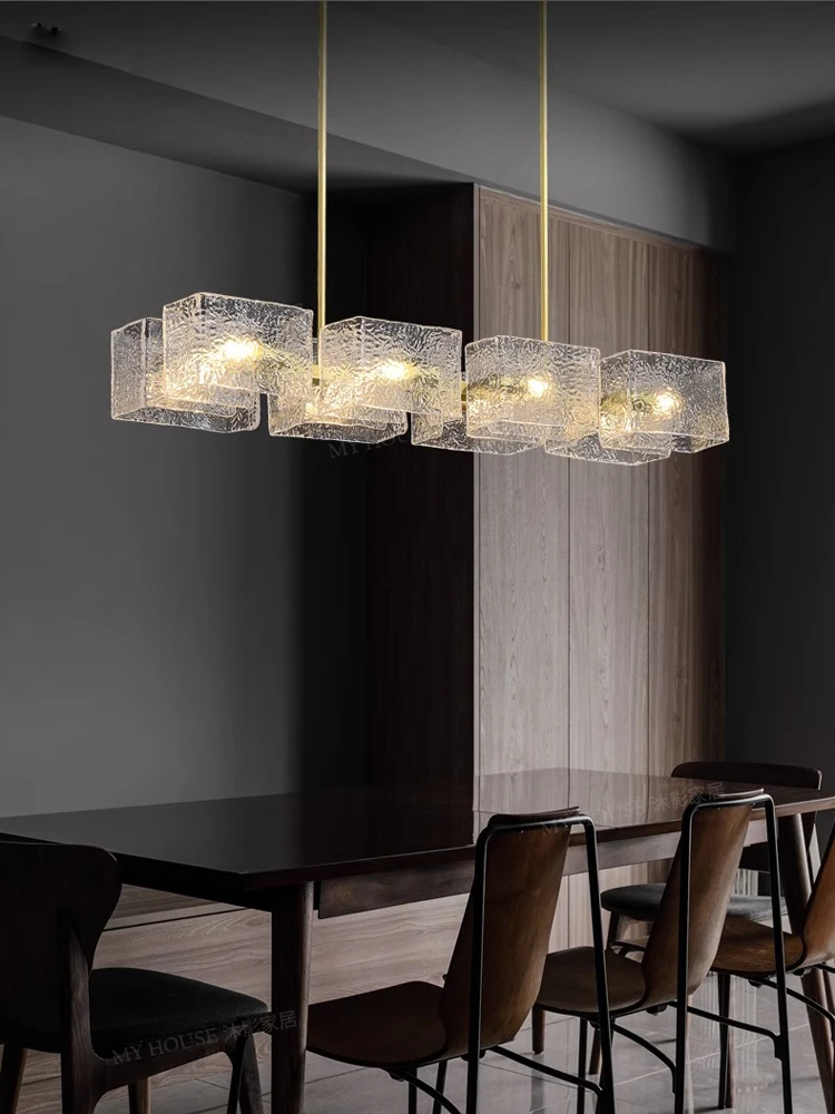

Dimmable LED Glass Cube Gold Hanging Lamps Ceiling Chandelier Lighting Lustre Suspension Luminaire Lampen For Dinning Room