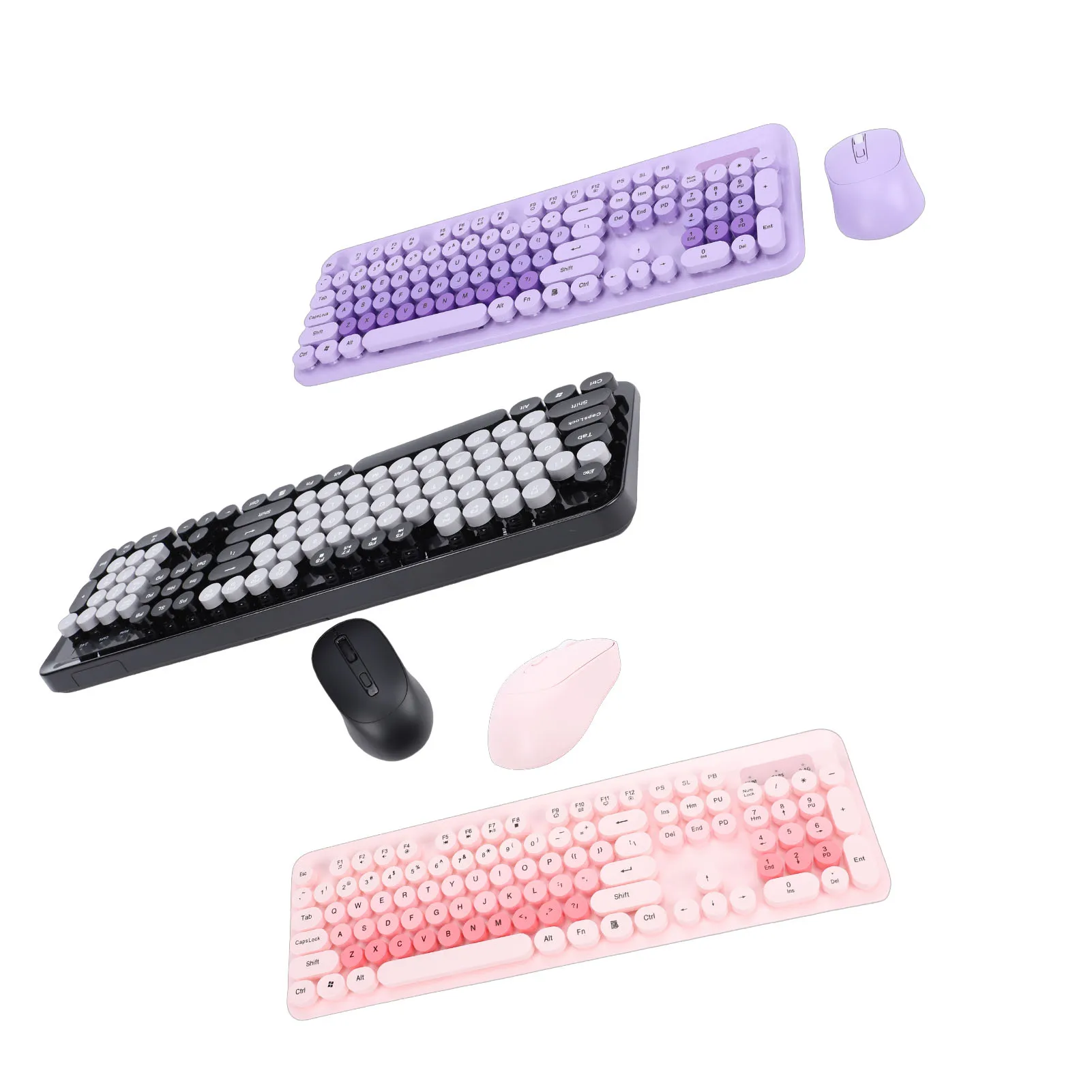 Wireless Keyboard Wireless Cute Keyboard and Mouse 104 Keys Typewriter  Retro Round Keycaps Keyboard for PC Laptop Desktop - 3