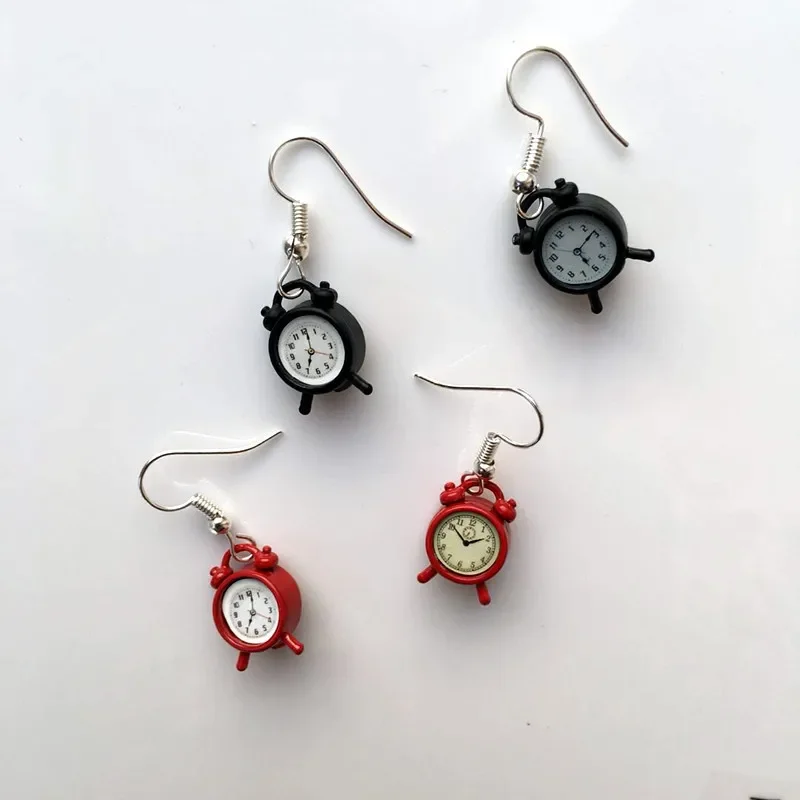 Hip Hop Funny Mini Alarm Clock Women's Dangle Earrings Cute Fashion Creativity Earring Prom Party Unique Jewelry Crafts doremi round circle clock custom name necklace time personalized roman numerals clock pendant necklaces gift anniversary jewelry