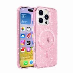 Glitter Candy Color Magnetic Phone Case with Clear Shiny Cover - iPhone 15 Plus (Pink)