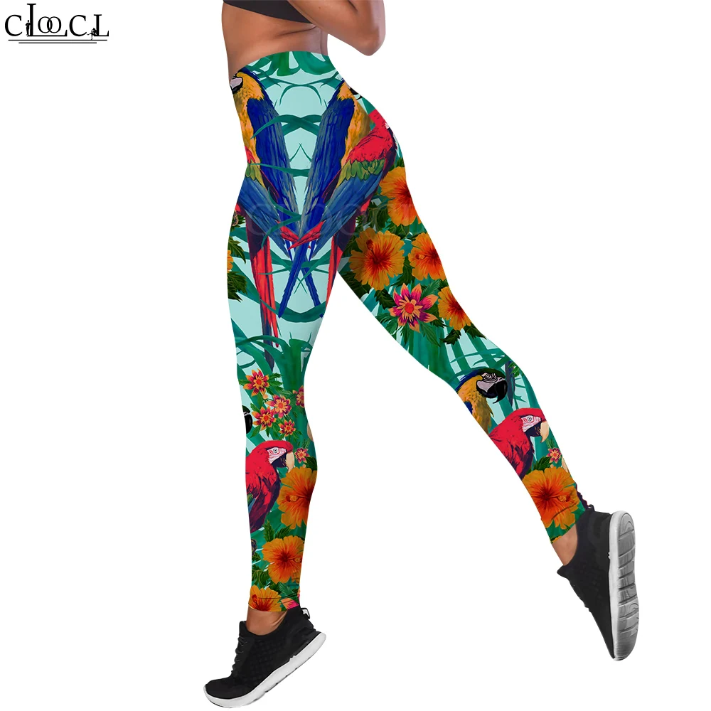 

CLOOCL Push Up Leggings Parrot and Floral Printed Pants Yoga Running Gym Workout Hawaii Style Leggings Streetwear New