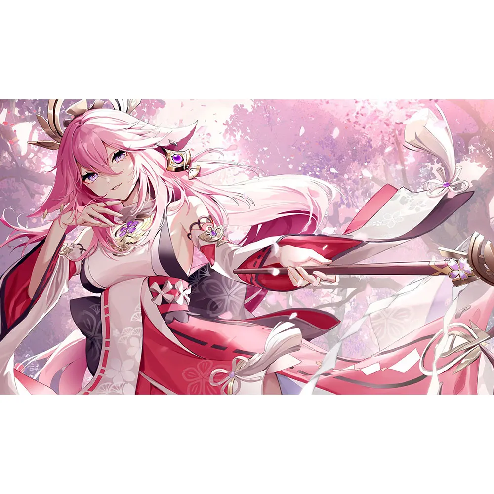 

60x35cm Game Playmat Yae Miko Trading Cards Game Mat TCG CCG PKM YGO Playmat Board Game Mouse PadTable Gaming Play Mat