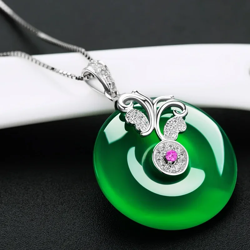 Natural Green Hetian Jade Butterfly Pendant 925 Silver Necklace Chinese Jadeite Amulet Fashion Charm Jewelry Gifts for Women Her pendant necklace silver necklace silver pendant silver necklace charms