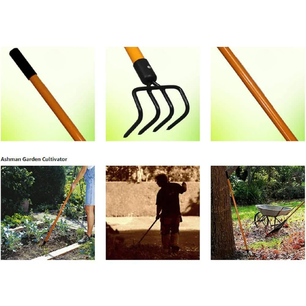 US  Ashman Various Assorted Garden Rakes (3-Pieces): 2-Bow Rakes and 1 Garden Hoe: 48 in. L Fiberglass Rubber Grip Handle 6