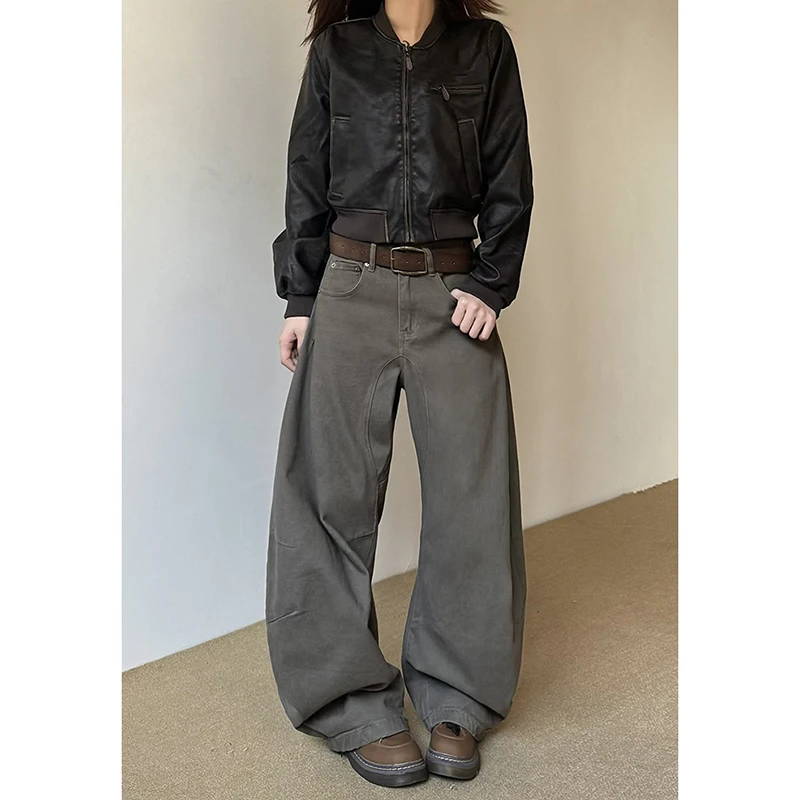American Vintage 2000s Style High Waist Camel Jeans Pants Spring Fashion Women's Baggy Y2K Wide Leg Denim Trouser Female Clothes 6