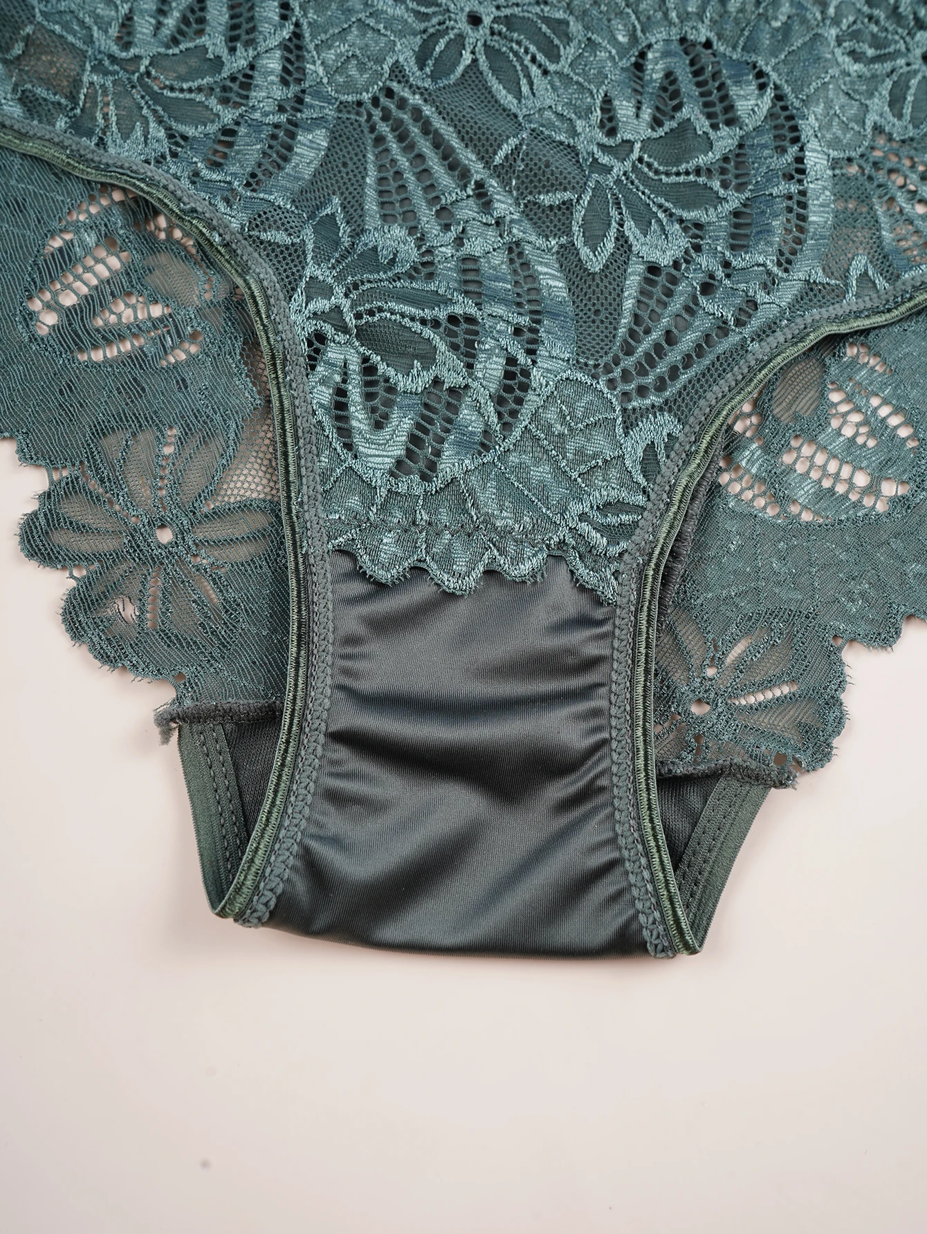 Women Satin Panties - Elegant Mid-Rise Lace Underwear Briefs with Floral Design