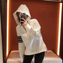 

tb hooded cardigan waffle half-zip wool knitted sweater jacket Korean version loose tide top couple hoodie
