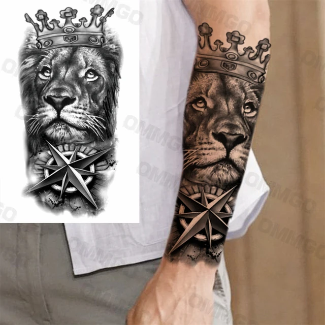 SAVI Temporary Tattoos Waterproof for Men and Women  Compass with Lion  Face Black Color Design  Long