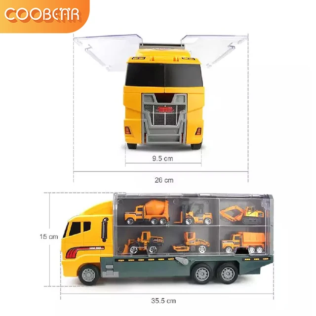 Big Transport Car Toys Container Carrier Truck Vehicles & 6PCS Mini Alloy Diecast Engineering Car Model Gifts For Kids Boys 6