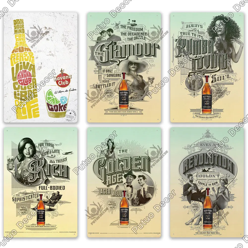 Putuo Decor Havana Rum Vintage Tin Signs Retro Plaque Metal Poster Stickers for Pub Club Man Cave Bar Wall Art Decor